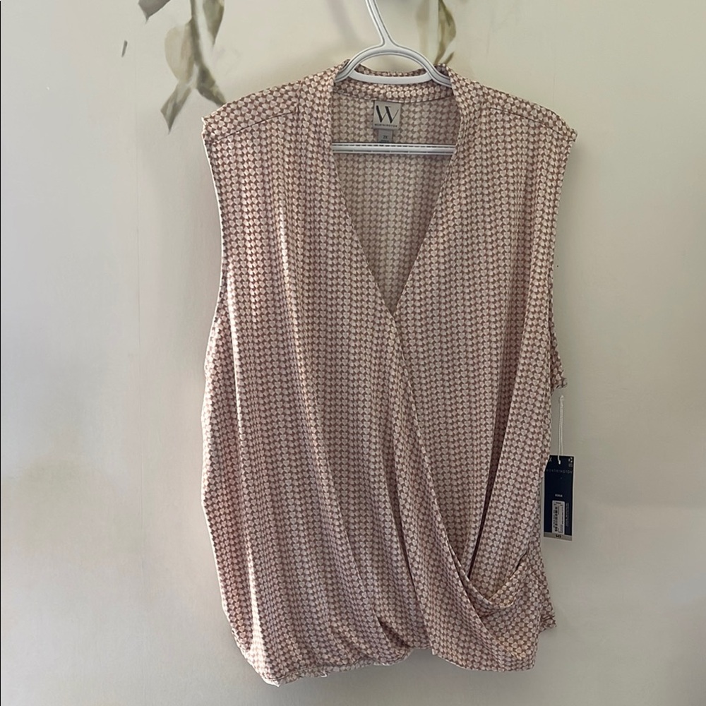 Worthington Tan Pink Wrap Blouse Sleeveless